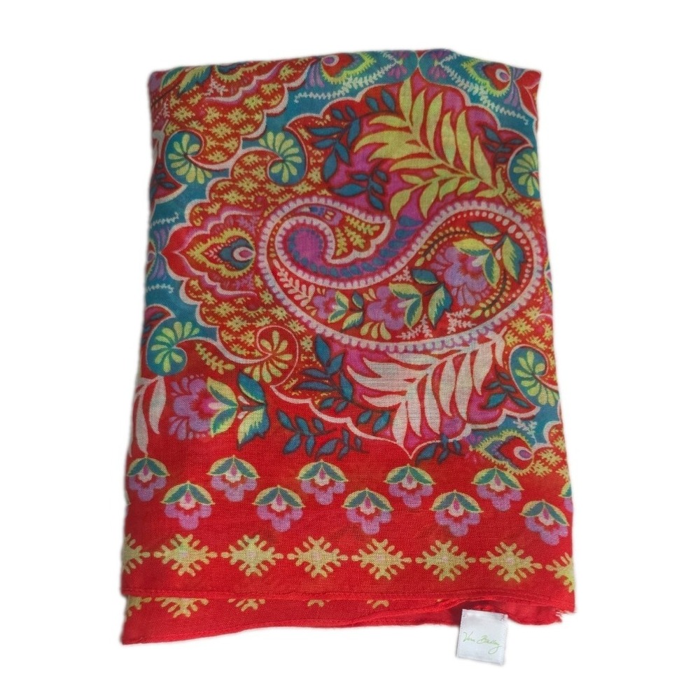 Vera Bradley Soft Fringe Scarf Paisley in Paradise Red Floral 100% Rayon